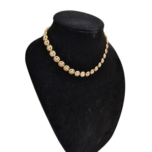 Vintage Mid Century Gold Tone Single Strand Necklace Intricate Gold Beads - Picture 2 of 5